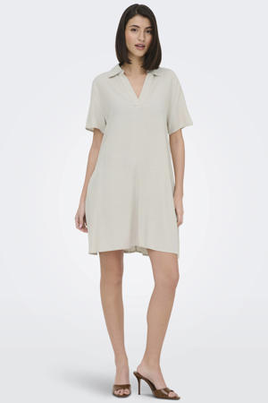 linnen midi jurk beige