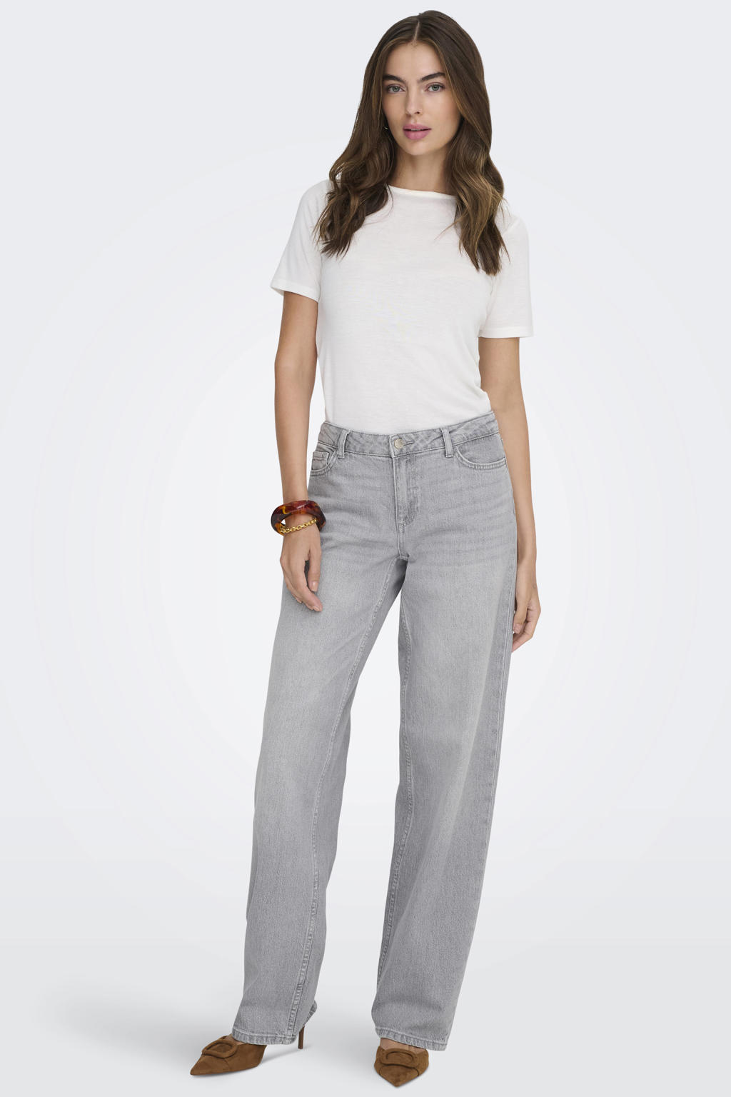 Grey denim dames JDY low waist straight leg jeans van denim met rits- en knoopsluiting en effen