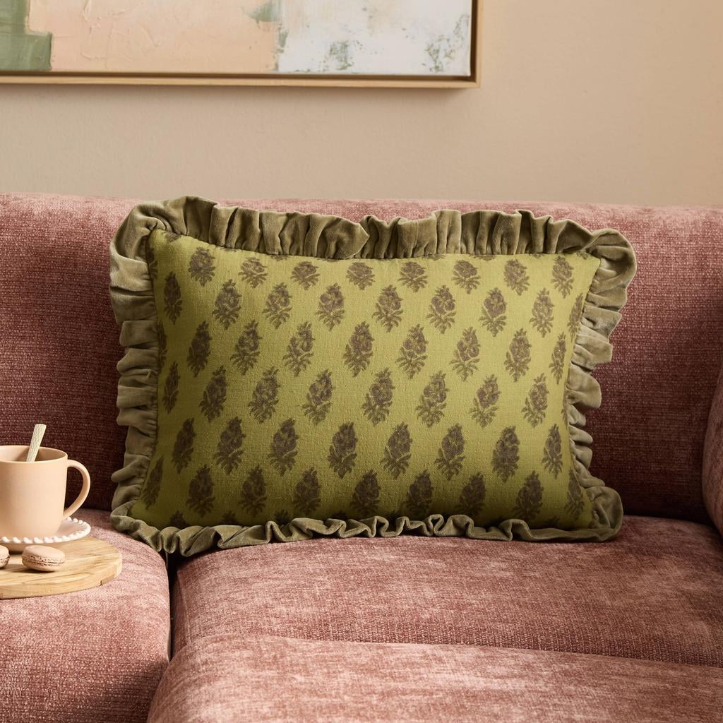 NOUS Living rechthoekige grafische sierkussen Kimmy 30x50 cm - groen/donkergroen