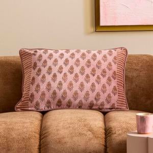 rechthoekige gebloemde sierkussenhoes Kaitlin 30x50 cm - roze/oker