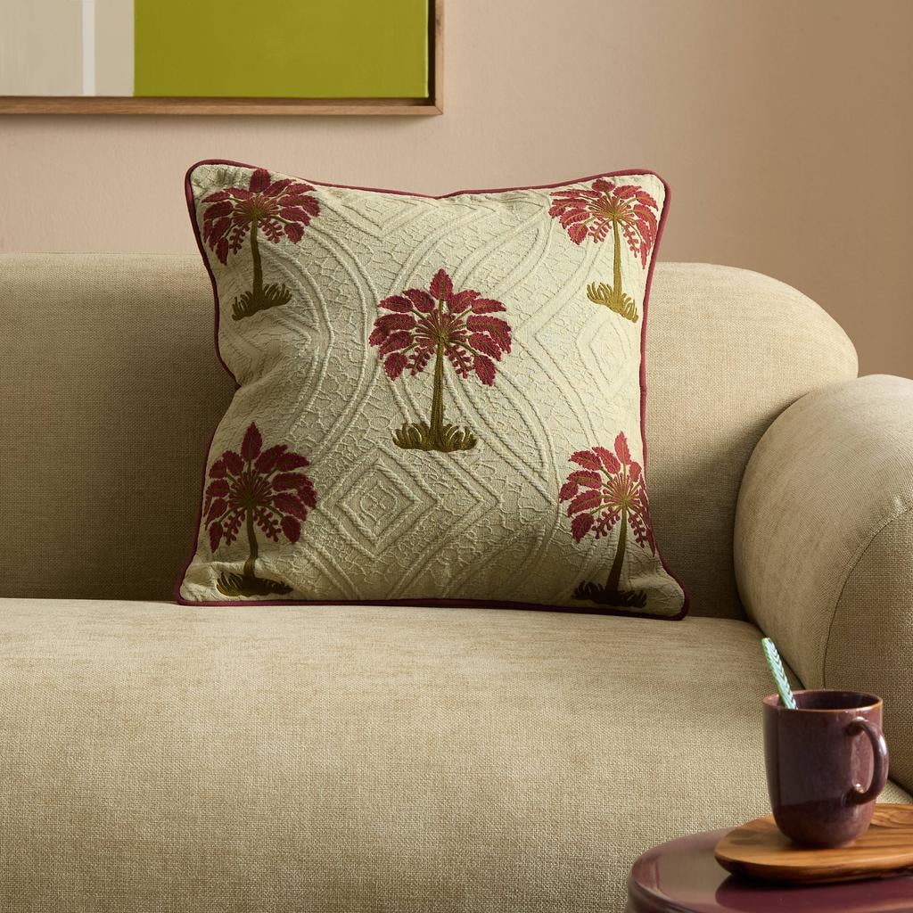 NOUS Living kelly vierkante grafische sierkussen 50x50 cm - mintgroen/roze/donkergroen