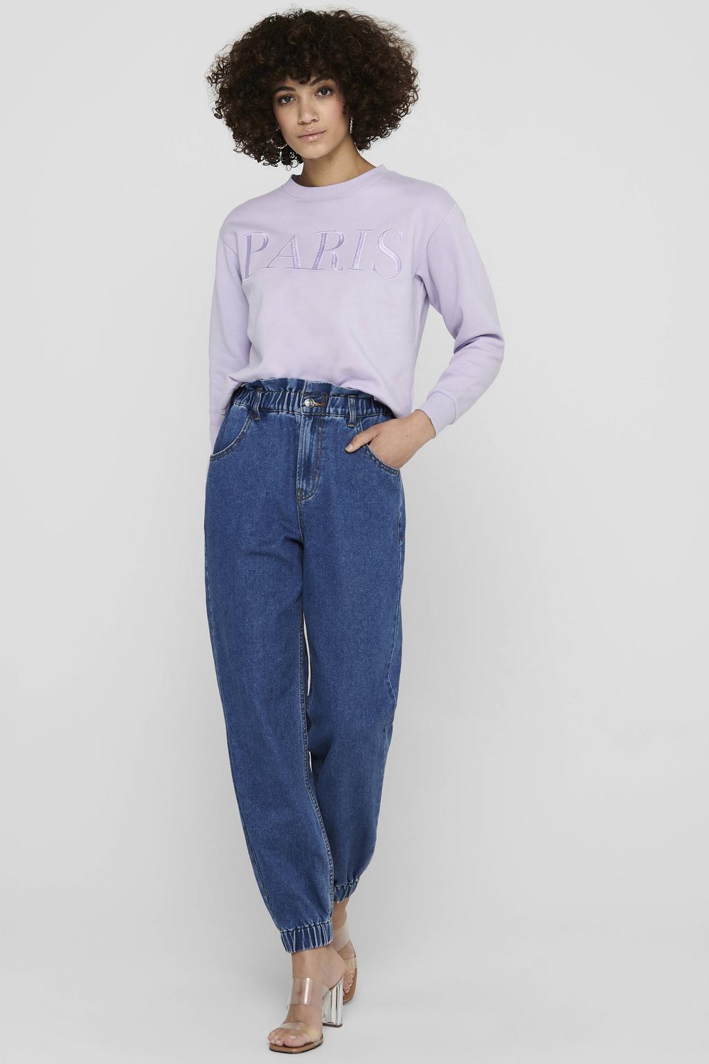 Lilakleurige dames JDY sweater met printopdruk, lange mouwen, ronde hals en elastische boord