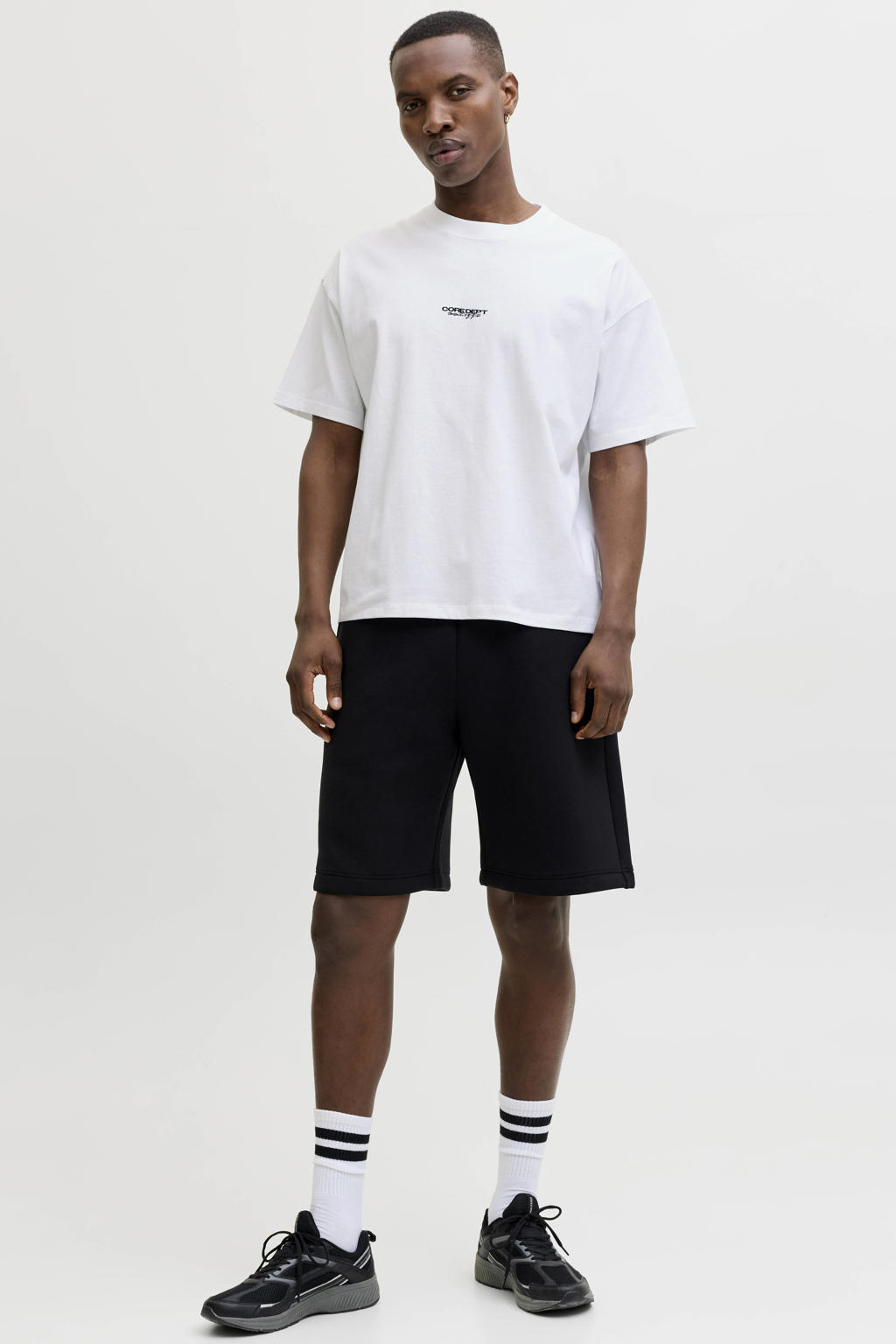 Witte heren JACK & JONES CORE relaxed T-shirt van katoen met backprint, korte mouwen en ronde hals
