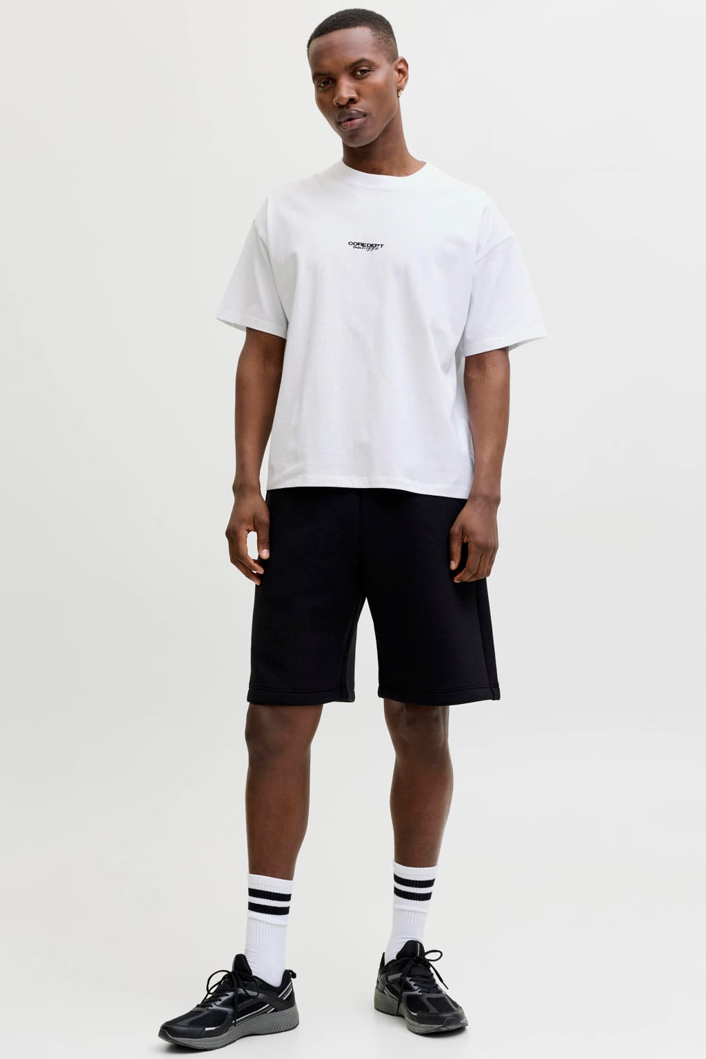 Witte heren JACK & JONES CORE relaxed T-shirt van katoen met backprint, korte mouwen en ronde hals
