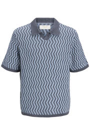 thumbnail: Blauwe heren JACK & JONES ORIGINALS relaxed polo gebreid van katoen met korte mouwen en reverskraag