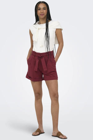 high waist regular fit short met ceintuur - rood