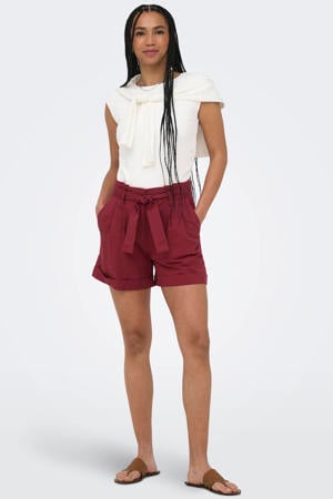 high waist regular fit short met ceintuur - rood