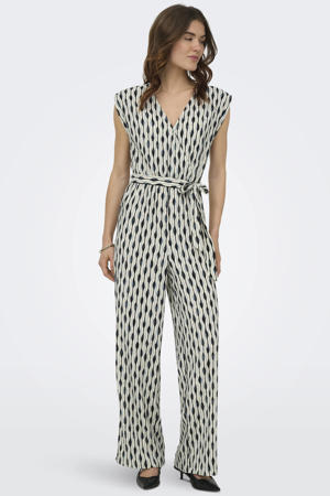 rechtvallende jumpsuit met ceintuur en print - donkerblauw