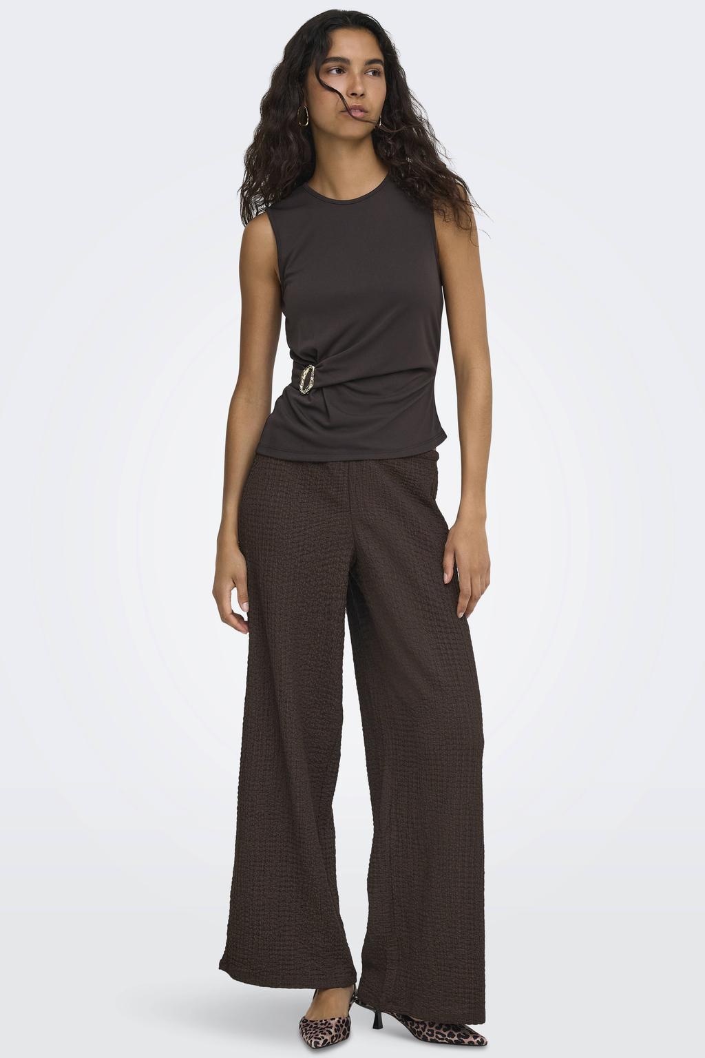 Donkerblauwe dames ONLY high waist straight fit broek van polyester met effen