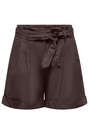 high waist regular fit short met linnen - bruin