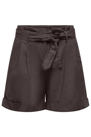 high waist regular fit short met linnen - bruin