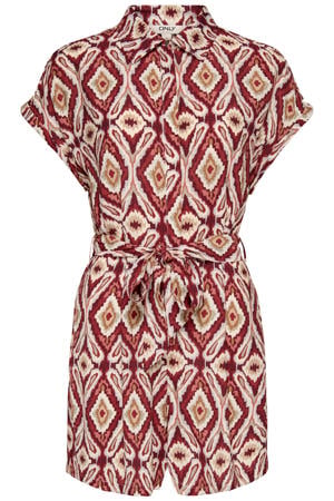 rechtvallende jumpsuit met print - donkerrood