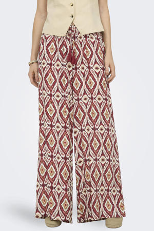 wide leg broek met print - donkerrood