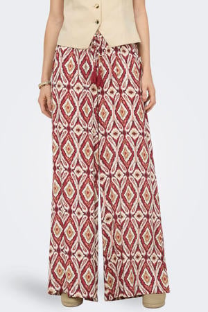 wide leg broek met print - donkerrood