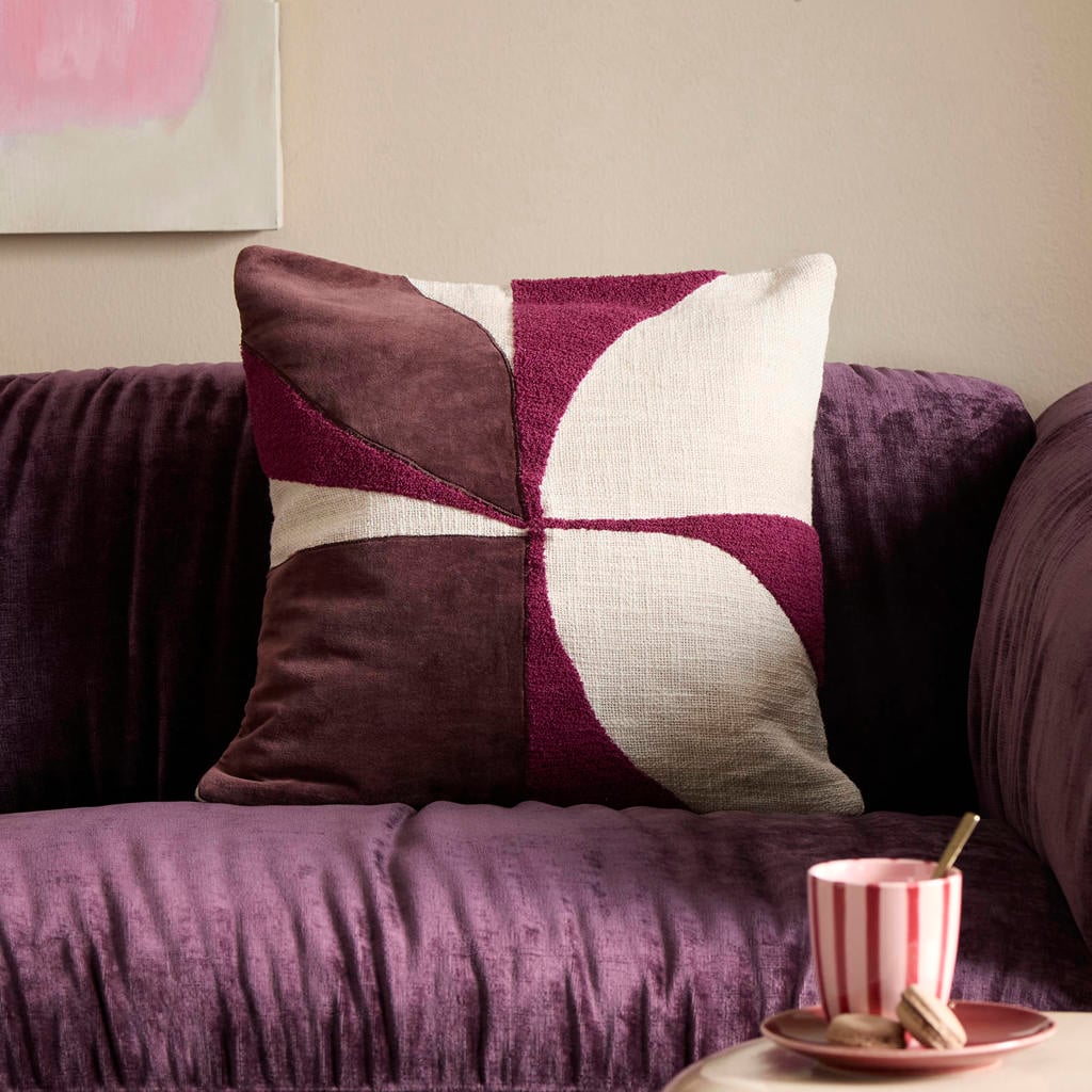 NOUS Living sierkussenhoes Langui gebloemde 45x45 cm - donkerbruin/roze