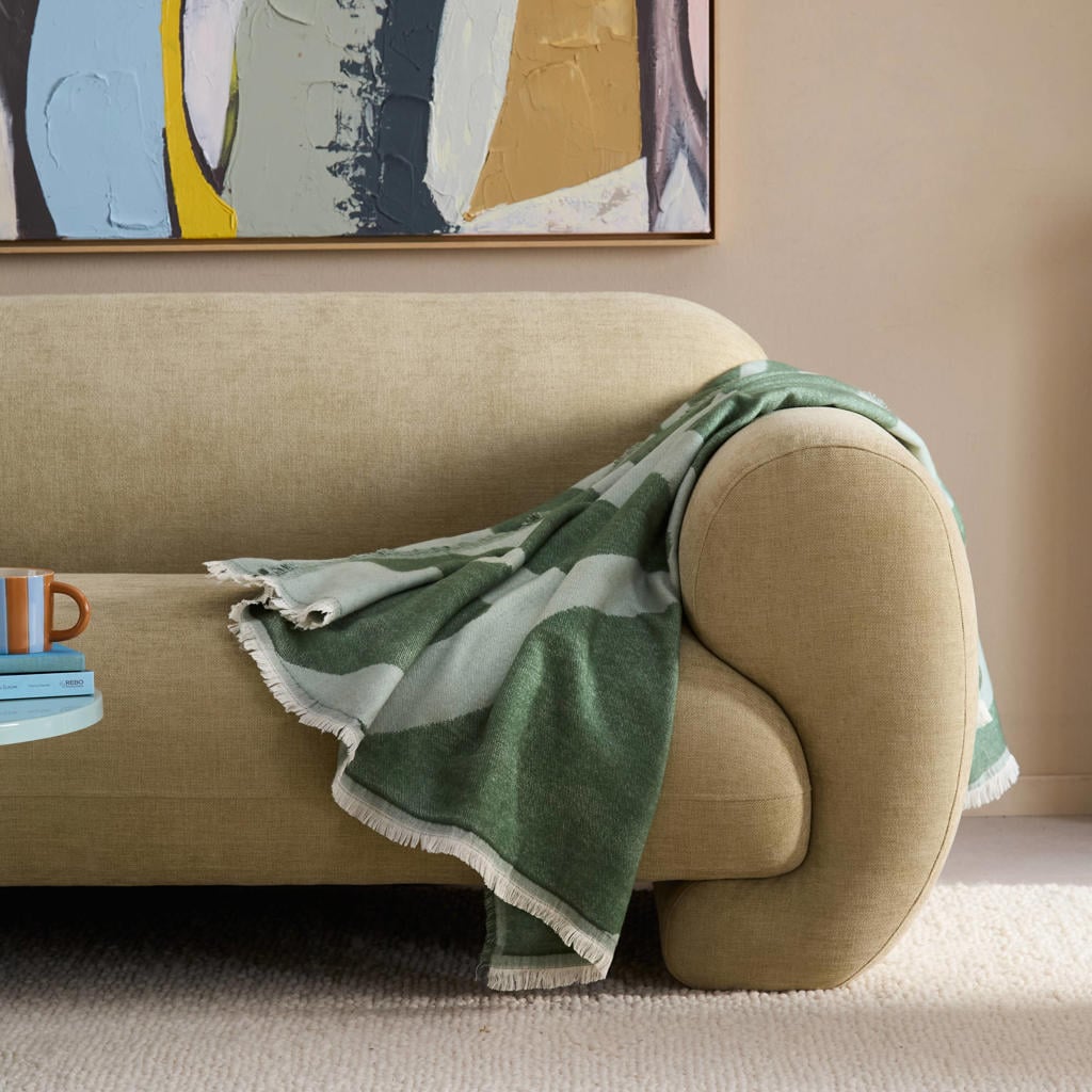 NOUS Living Lentini plaid met blad 125x150 cm - groen/lichtgroen