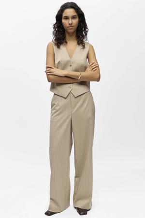 wide leg regular waist pantalon met krijtstreep