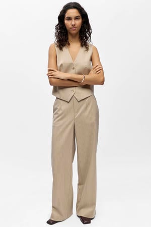 wide leg regular waist pantalon met krijtstreep