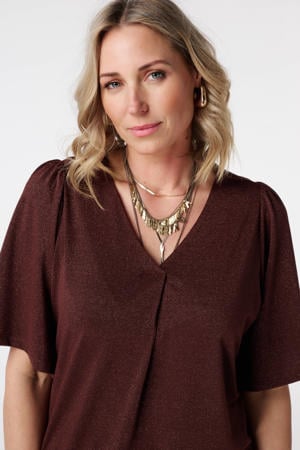 top met lurex donkerrood