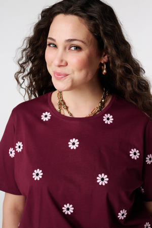T-shirt Plus Size met borduursels - donkerrood