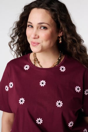 T-shirt Plus Size met borduursels - donkerrood