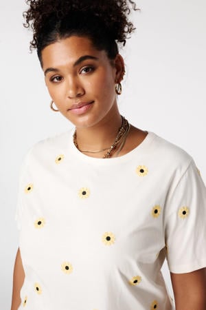 T-shirt met borduursels Plus Size - ecru