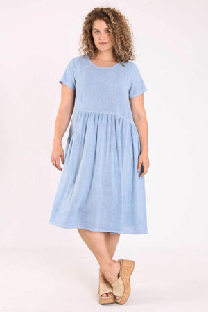 zomerjurk met ruches Plus Size - mediumblauw