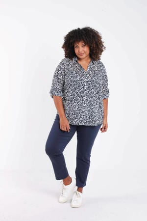 gebloemde blouse donkerblauw
