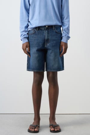 straight short dark blue denim