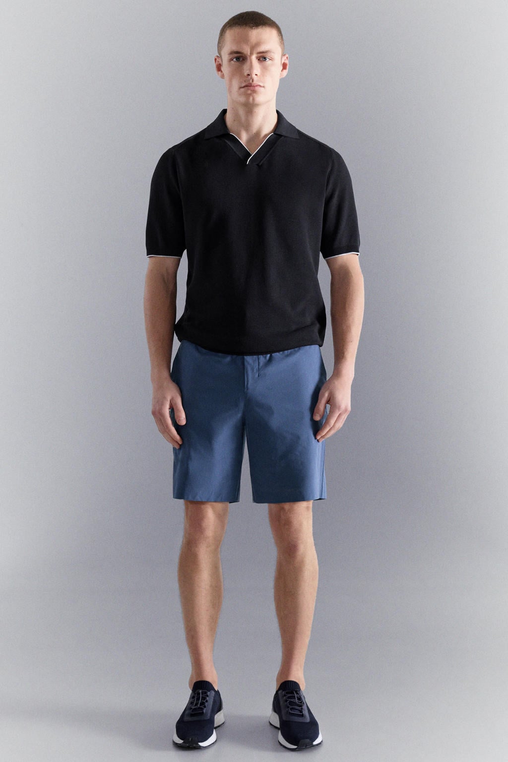 Donkerblauwe heren Mango Man regular polo met effen en korte mouwen