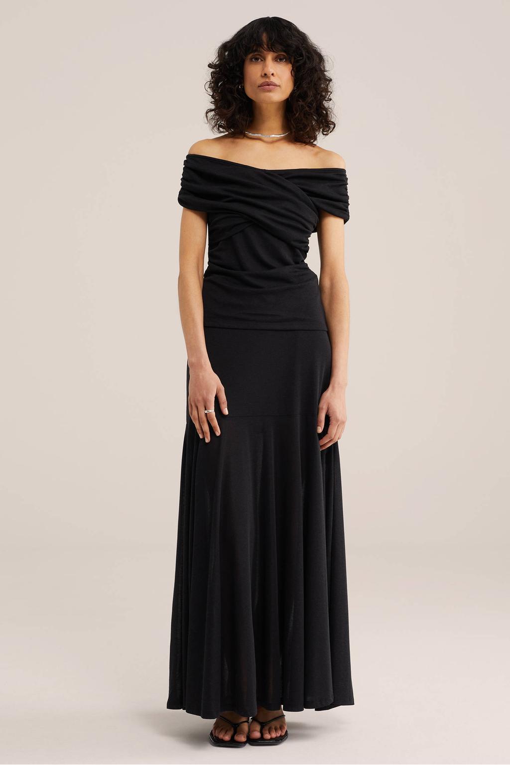 Zwarte dames WE STUDIO top met effen, korte mouwen en off shoulder hals