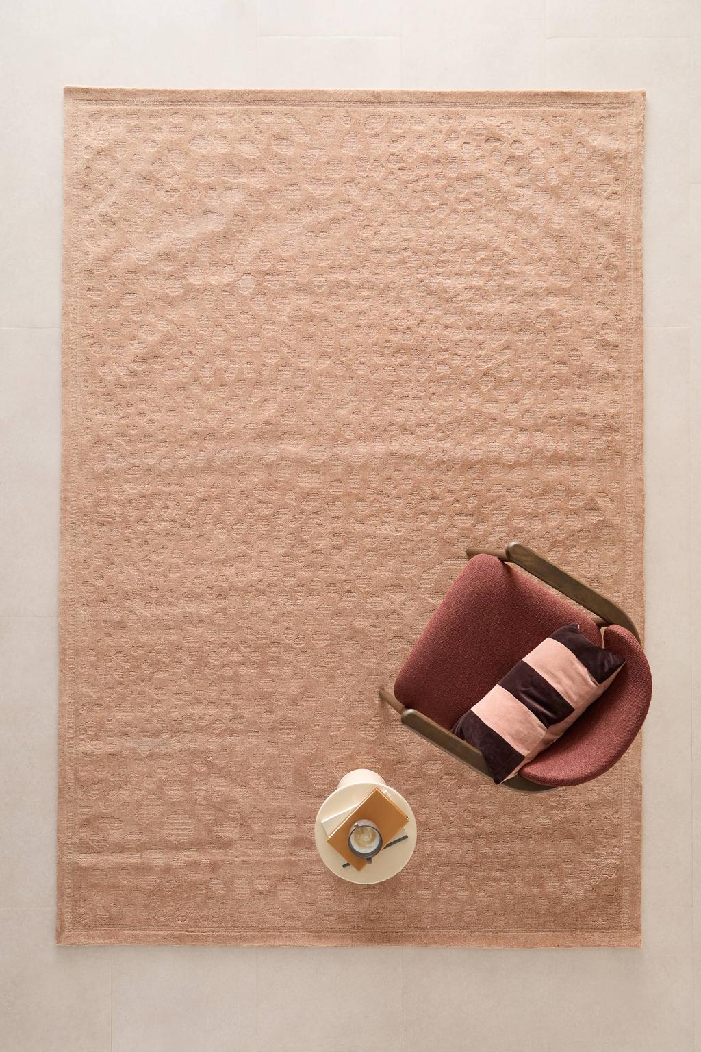 NOUS Living Savine laagpolig wollen vloerkleed met panterprint 290x200 cm - oudroze