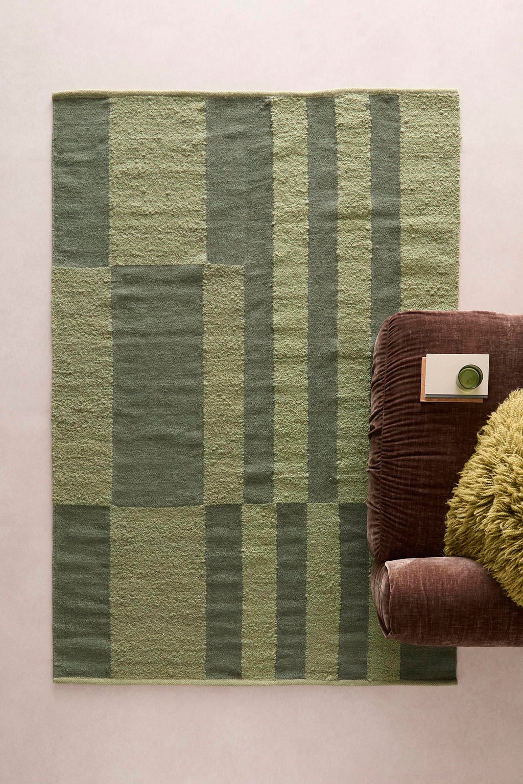 NOUS Living rechthoekige wollen geruite vloerkleed Silven 230x160 cm - groen