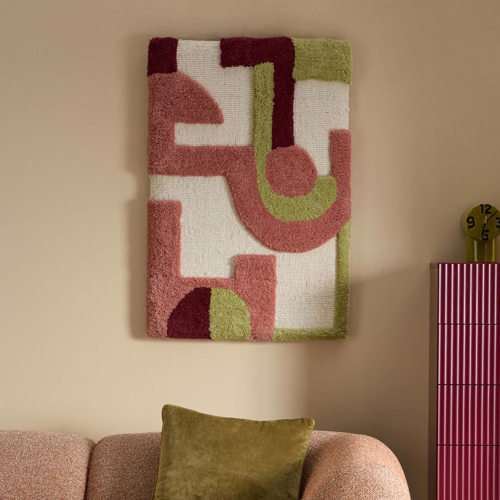NOUS Living wollen schilderij vitoria 60x90 cm - roze/groen/crème