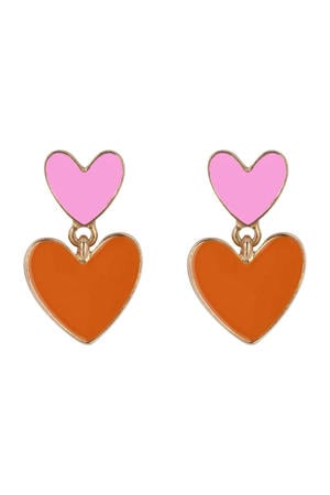 oorbellen met hartjes oranje/roze