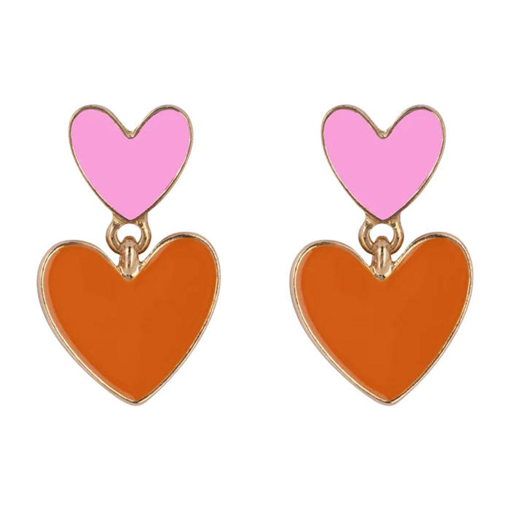Life of Bulu oorbellen met hartjes oranje/roze