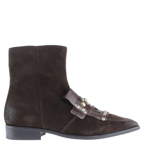 Mjus Cadore leren enkellaarsjes met studs donkerbruin