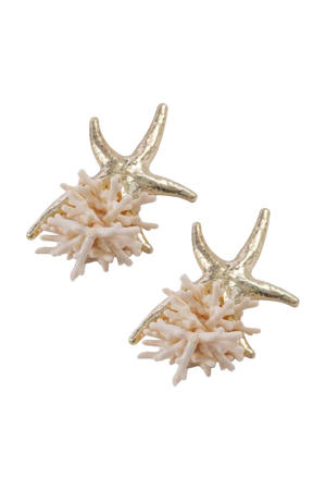 oorbellen met zeester ecru/goudkleurig