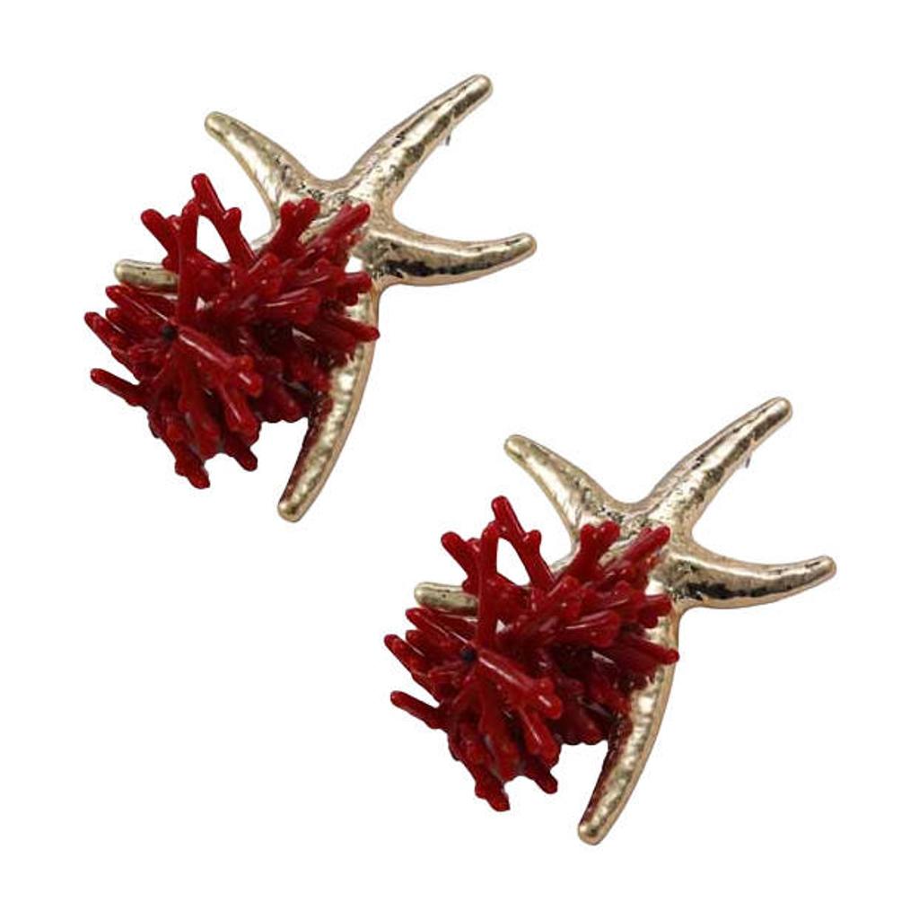Candy Sweet Jewellery oorbellen met zeester rood/goudkleurig