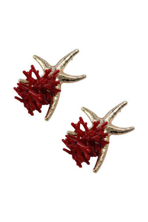oorbellen met zeester rood/goudkleurig