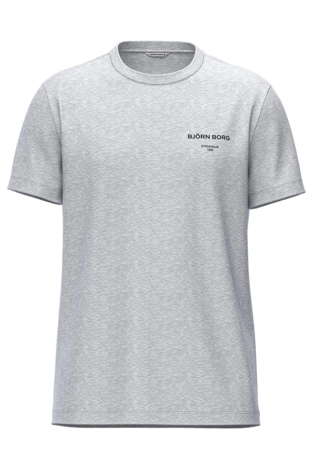 Grijze heren Björn Borg T-shirt van katoen met effen, korte mouwen en ronde hals