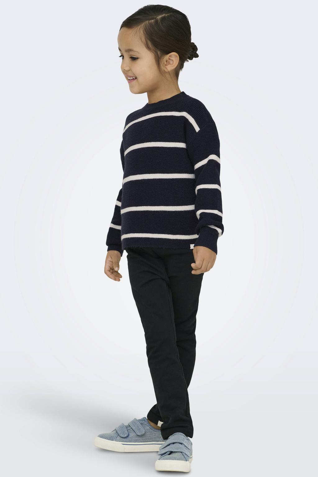 Donkerblauw en witte meisjes KIDS ONLY MINI gebreide gestreepte trui van viscose met lange mouwen en ronde hals