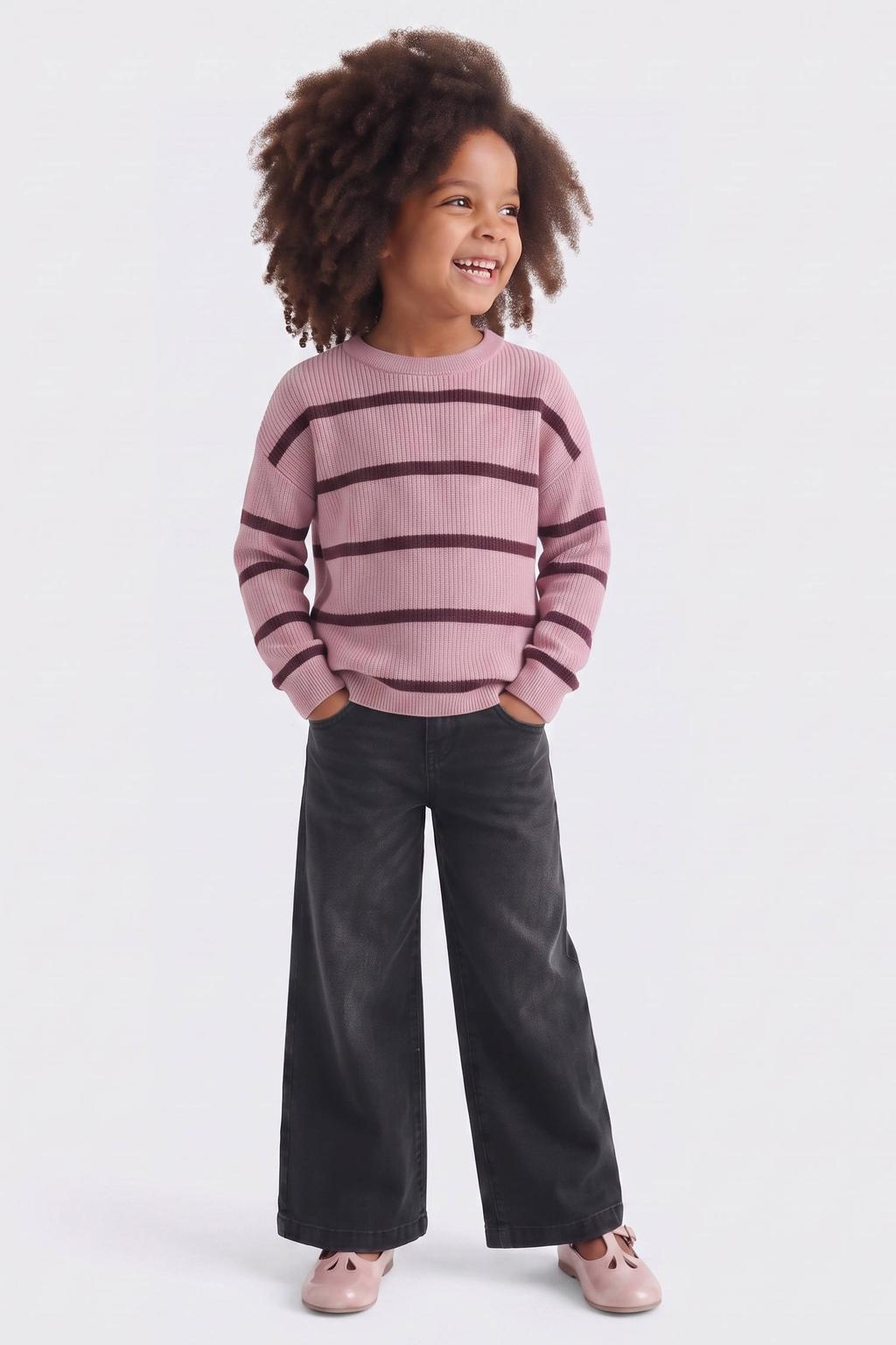 Lila en paarse meisjes KIDS ONLY MINI gebreide gestreepte trui van viscose met lange mouwen en ronde hals