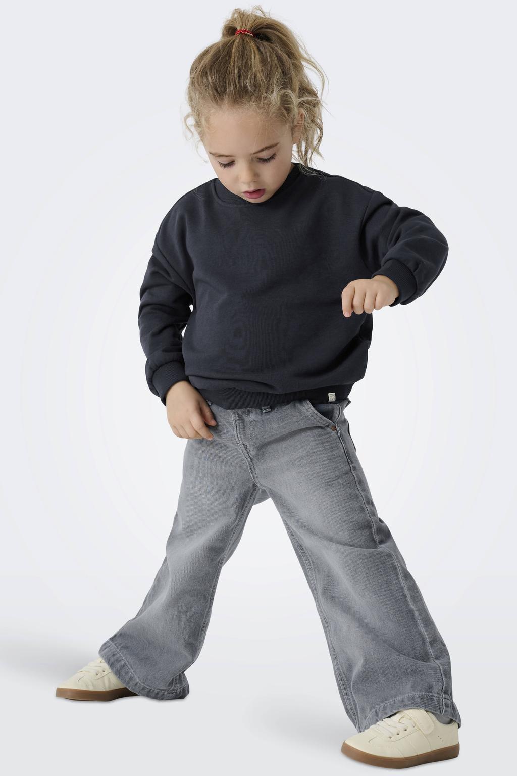 Grey denim meisjes KIDS ONLY MINI wide leg jeans van katoen met rits- en haaksluiting en effen