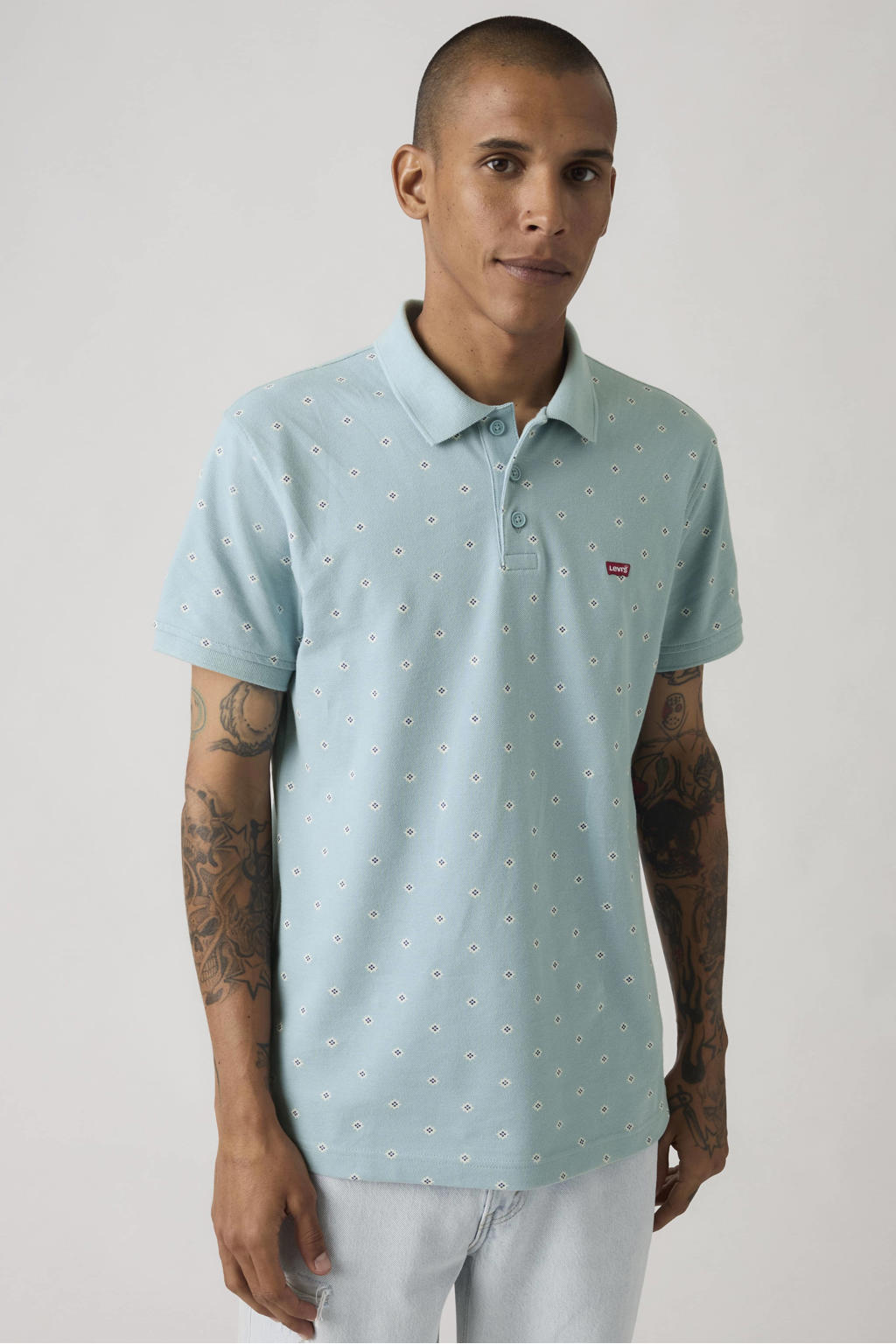 Lichtblauwe heren Levi's regular polo van katoen met korte mouwen, knoopsluiting en pique