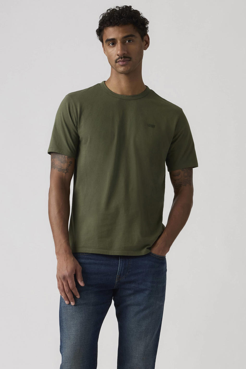 Donkergroene heren Levi's regular T-shirt van katoen met effen, korte mouwen en ronde hals