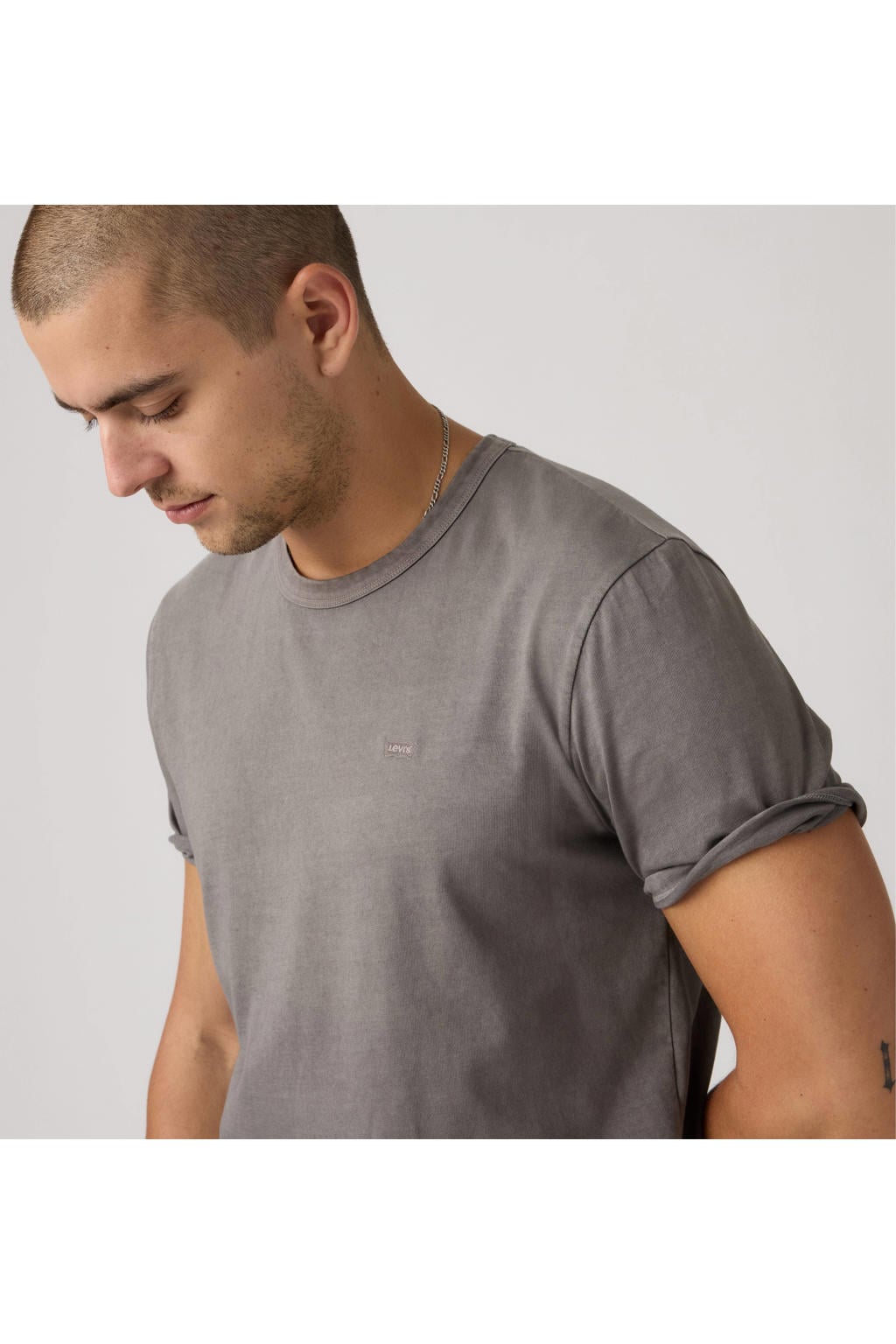Grijze heren Levi's regular T-shirt van katoen met effen, korte mouwen en ronde hals