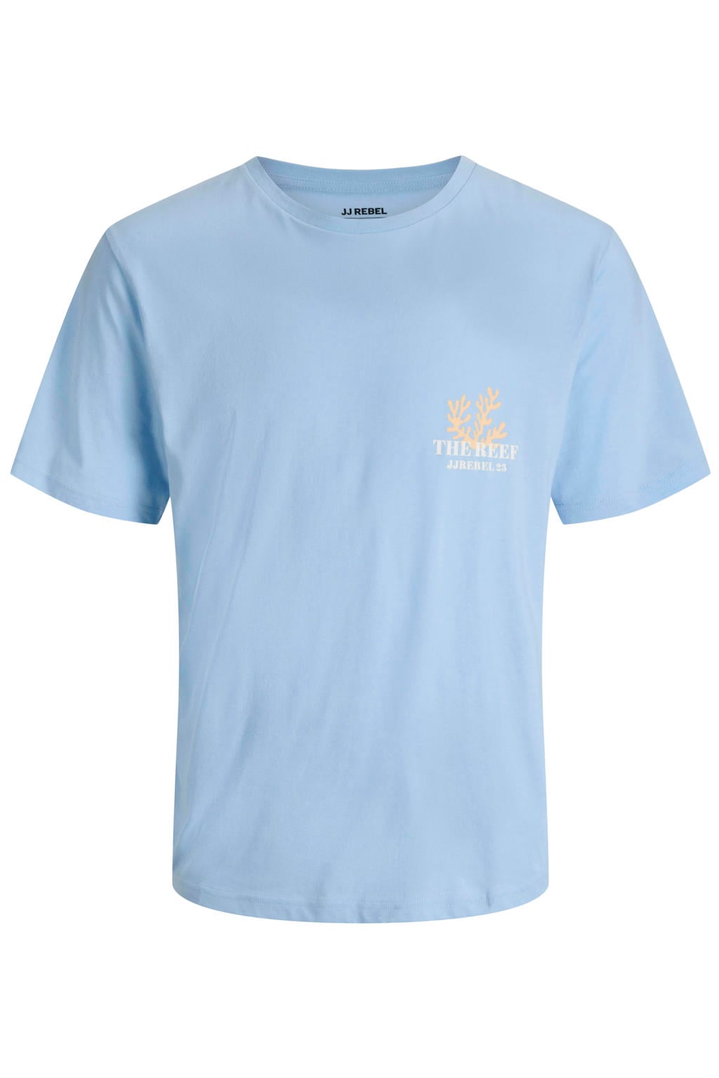 Blauwe heren JJ REBEL regular T-shirt van katoen met backprint, korte mouwen en ronde hals