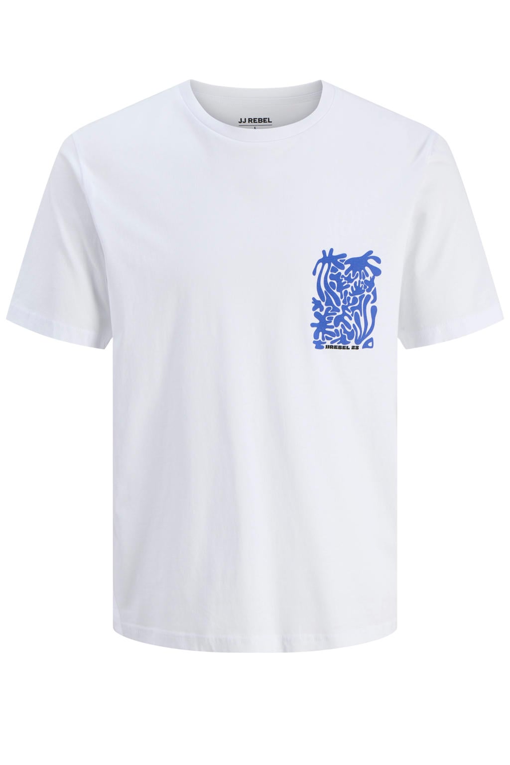 Witte heren JJ REBEL regular T-shirt van katoen met backprint, korte mouwen en ronde hals