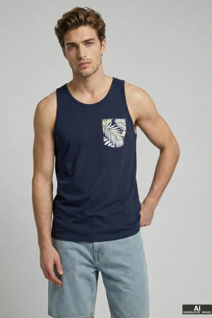 regular fit tanktop met print - donkerblauw
